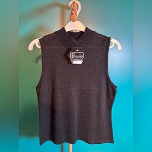 Rochelle Black Sleeveless Fitted Sweater with Mandarin Collar and Sparkle